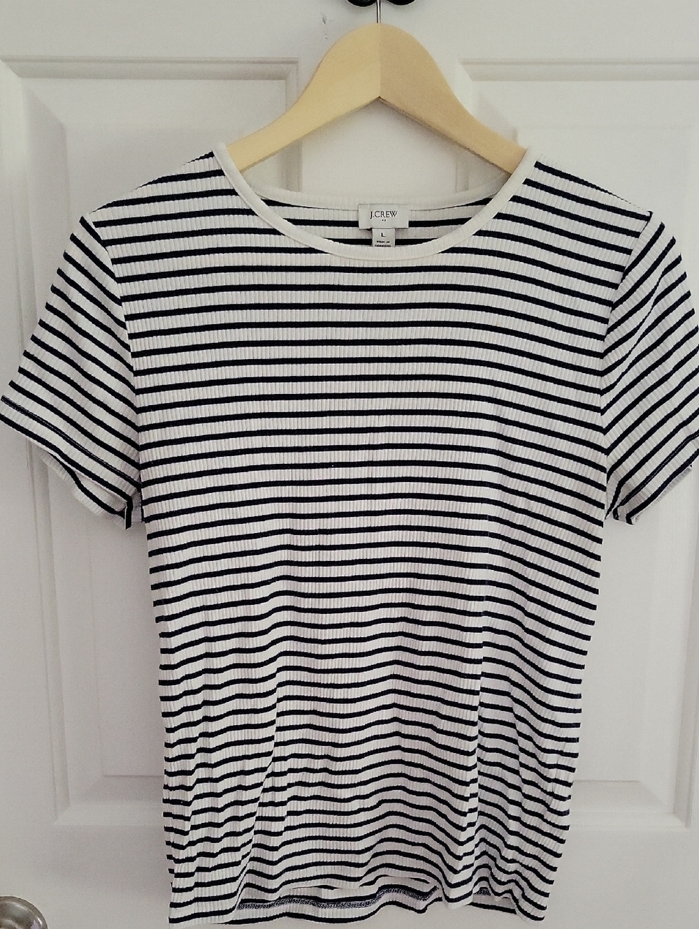 J. Crew Navy and White Striped Ribbed Short Sleeve Tee